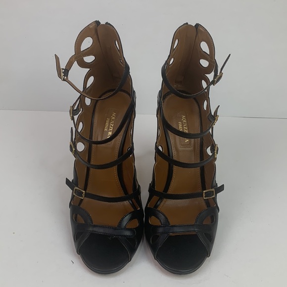 Aquazzura Firenze Looped Cage Leather Heels - Picture 2 of 12